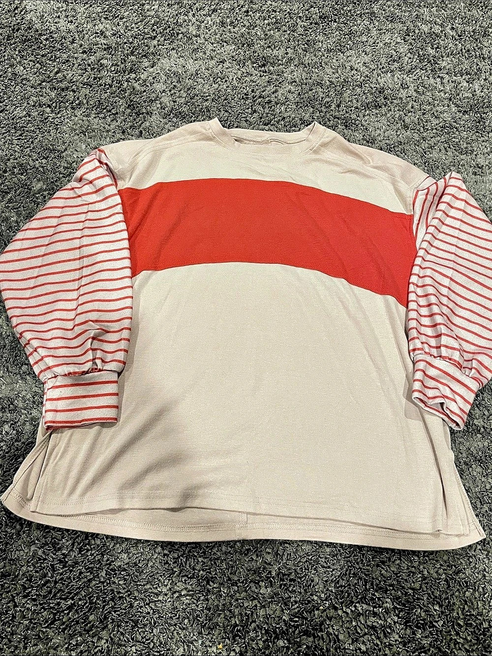 DOKOTOO Women's Long Sleeve Block Stripe Top Beige & Red Medium